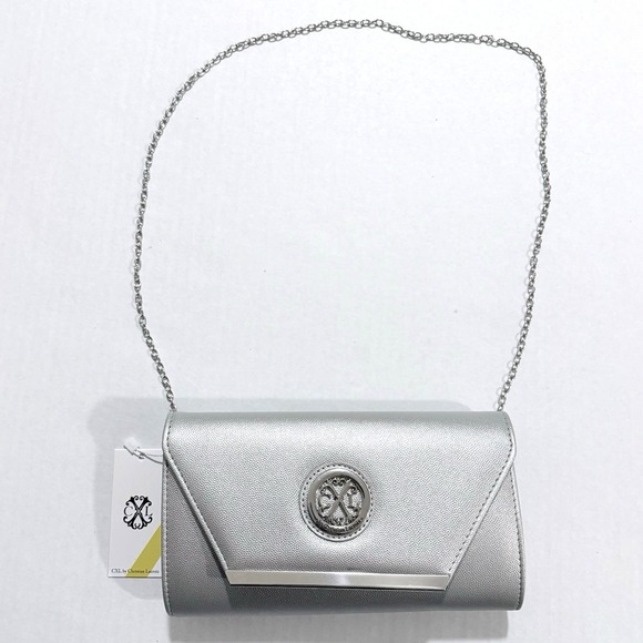 Christian Lacroix Handbags - CXL By Christian Lacroix Glam Caviar Clutch Silver With Detachable Chain Bag